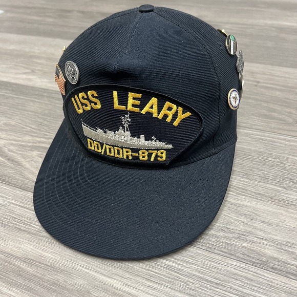 Vintage 80s US Navy Army Military Snapback Hat Cap USA Gold Patch Pin Trucker - Picture 1 of 11